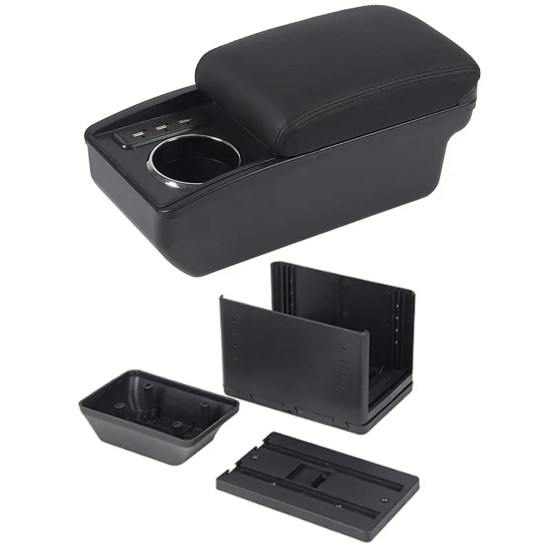 Vtear Universal Armrest Box Center Console Storage USB Charging Port Cup Holder ABS Base Soft Padded Support Car Accessories