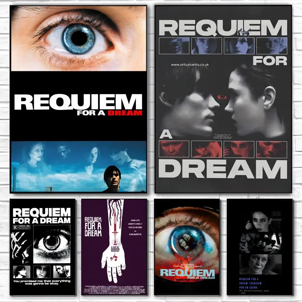Movies R-Requiem For A Dream Poster Self-adhesive Art Waterproof Paper Sticker Coffee House Bar Room Wall Decor