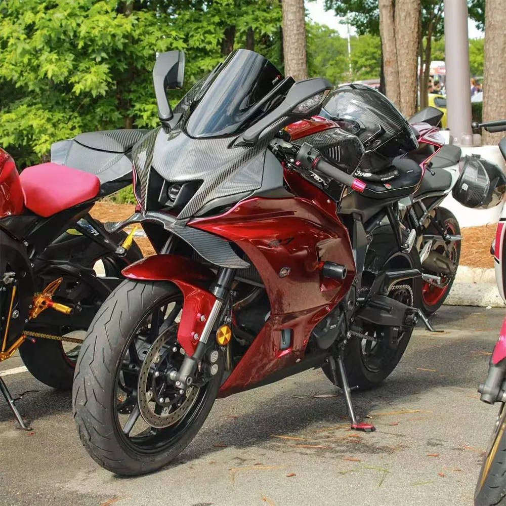 For YAMAHA YZF-R7 2021-2025 Carbon Fiber Motorcycle Downforce Naked Frontal Spoilers Winglet Aerodynamic Wing Front Spoiler Kit