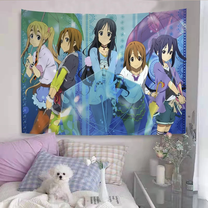 New K-ON! Anime Colorful Tapestry Wall Hanging Hippie Flower Wall Carpets Dorm Decor INS Home Decor