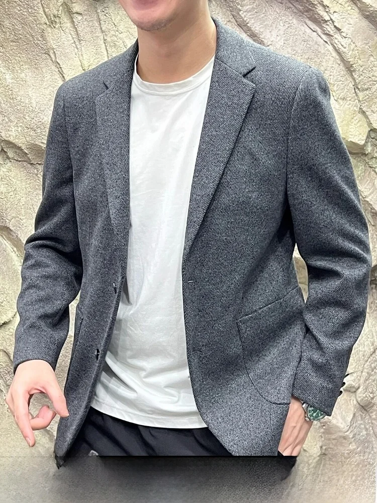 

High-End Selection! Offline Ten Thousand Level! Pure Color Autumn Winter Men's Business Suit Woolen Coat Standard Fit Casual