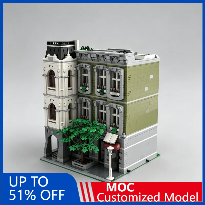 5115PCS Library Wine Bar MOC Modular Street View Model Custom Puzzle Architecture DIY Assembly Building Blocks Collectible Gift