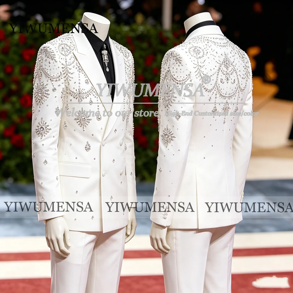 

Elegant Men Suits Customized Brilliant Rhinestone Beaded Prom Blazer 2 Pieces Sets Costumes Hommes Groom Tuxedo Man Party Outfit