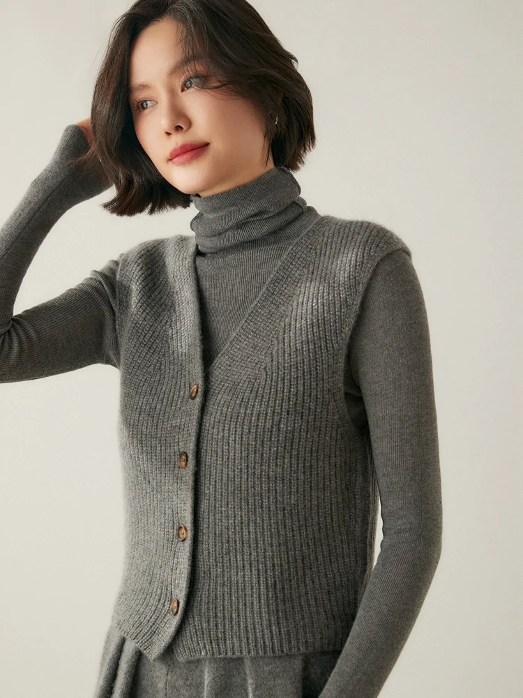 

Women's Cashmere Sweater Waistcoat Cardigans Fit Vests 100% Cashmere Knitwear Autumn Winter Threaded Sleeveless V-neck Tops New