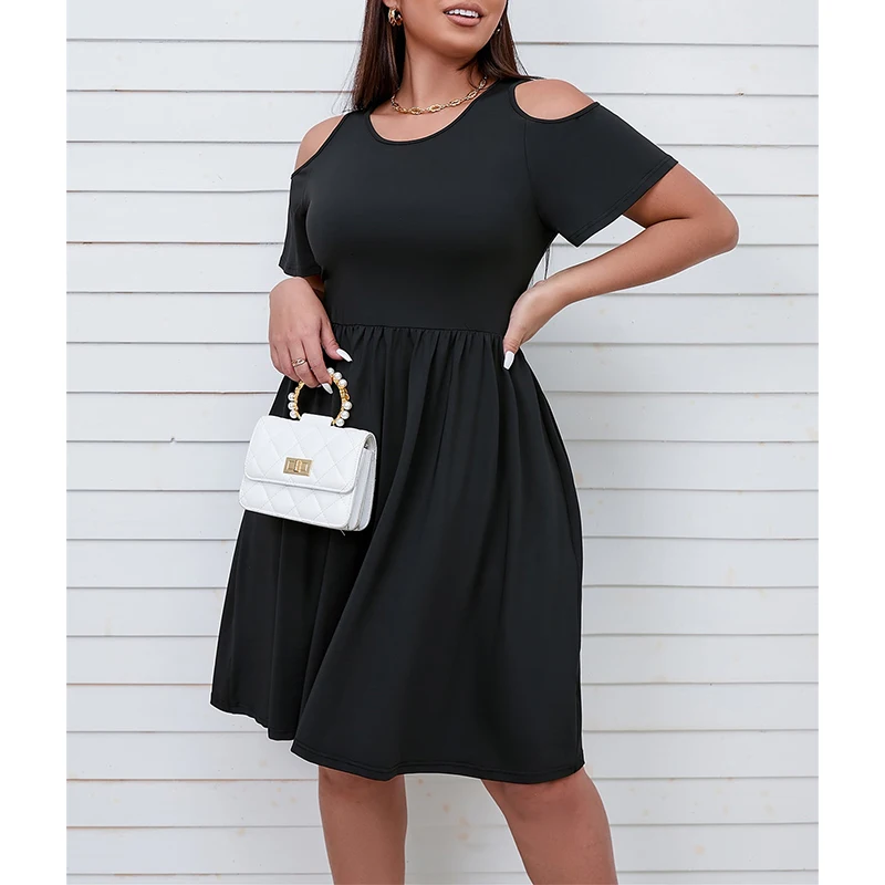 Summer Fashion Solid Color Plus Size Aesthetic Dress Women Elegant Sexy Chic Simple Short Sleeve Strapless Vestidos De Fiesta