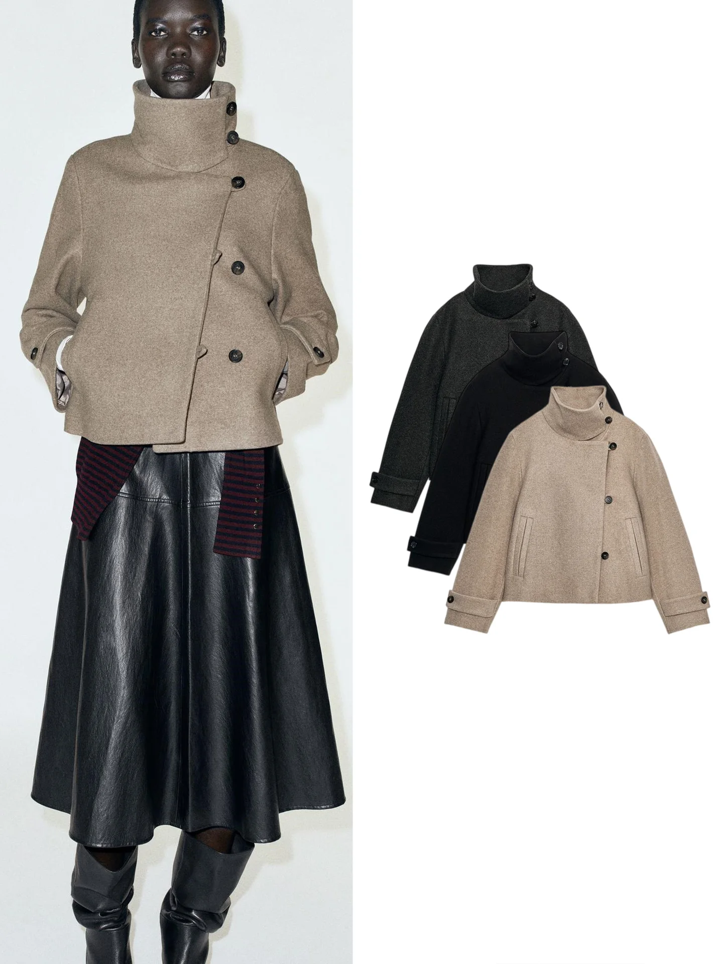 Autumn New Arrival Women's Casual Long Sleeve High Collar Jacket Double Button Closure Coat Polyester Fiber Standard Fit