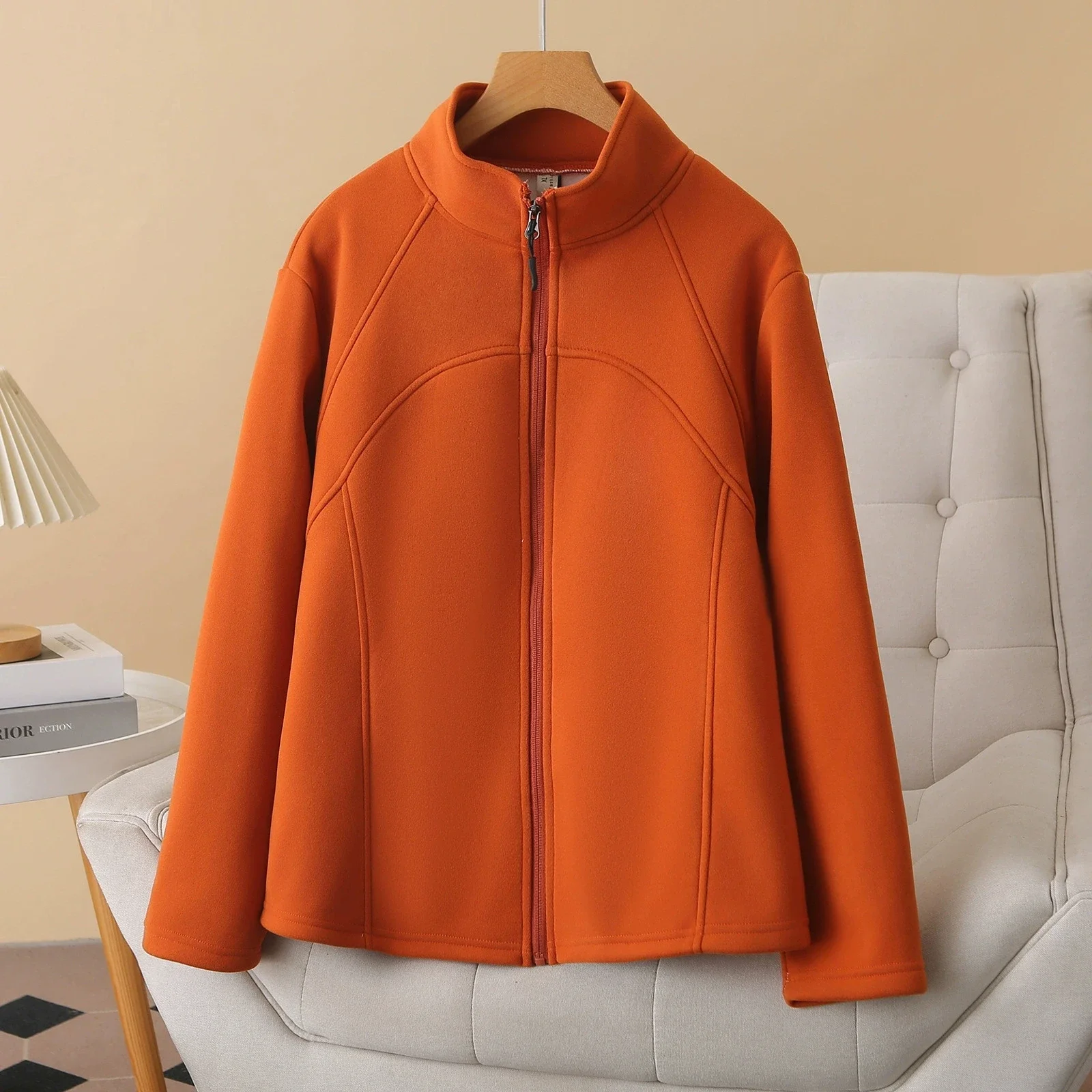 

Plus Size Velvet Coat Womens Clothing Long Sleeve Stand Collar Autumn Winter Warm Padded Cardigan Sweater Female Outerwear Tops