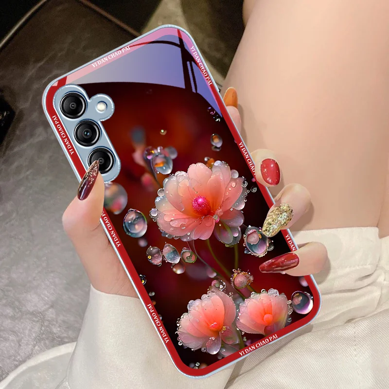 Dewdrop Flower White For Samsung Galaxy A14 4G 20 30 52 20S 21S 22 A32 33 34 42 50 51 53 54 70 71 72 73 5G Glass Phone Case