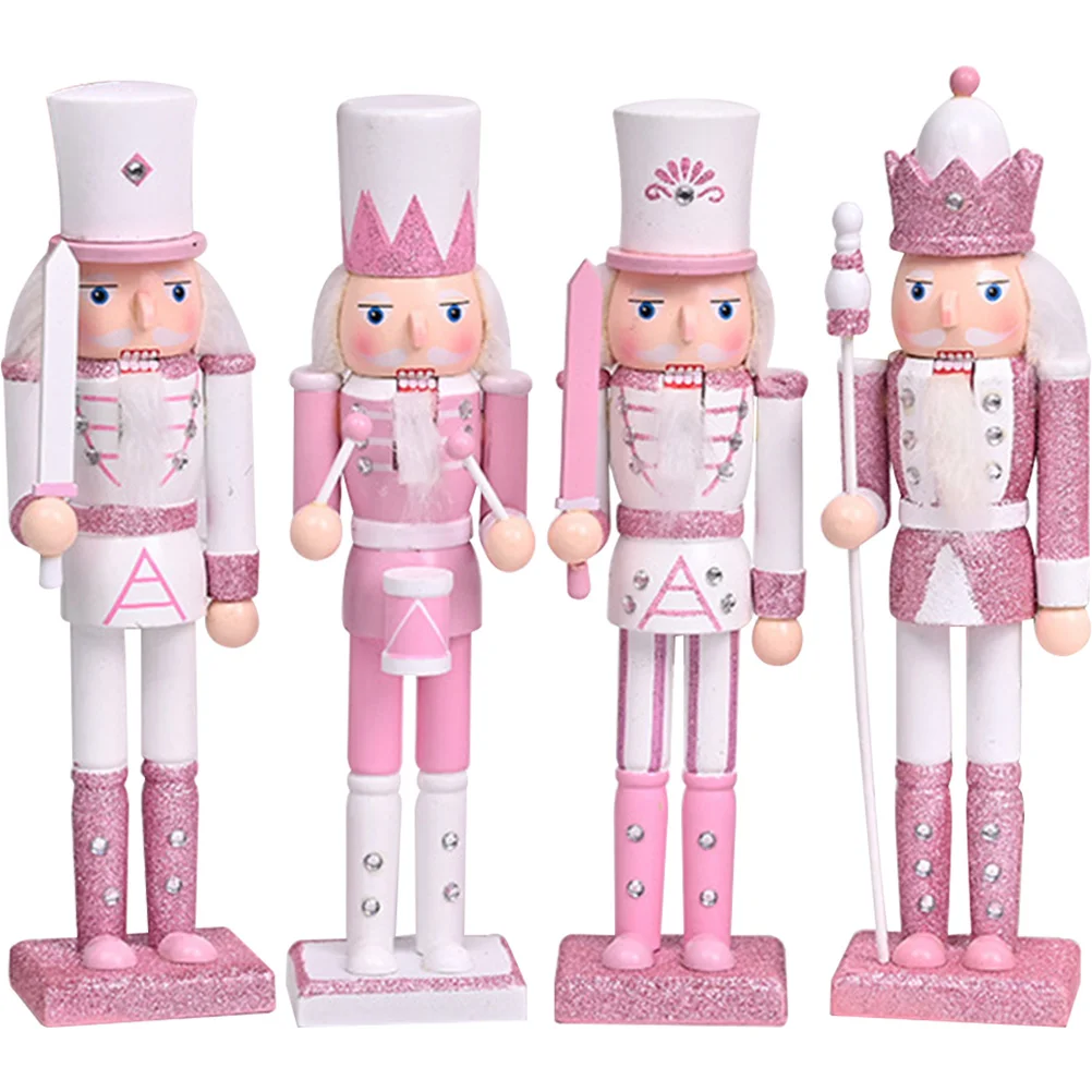 4 Pcs Christmas Nutcracker Wood The Gift Craft Gifts for Stocking Stuffers Xmas Party Accessories Ornaments Nutcrackers