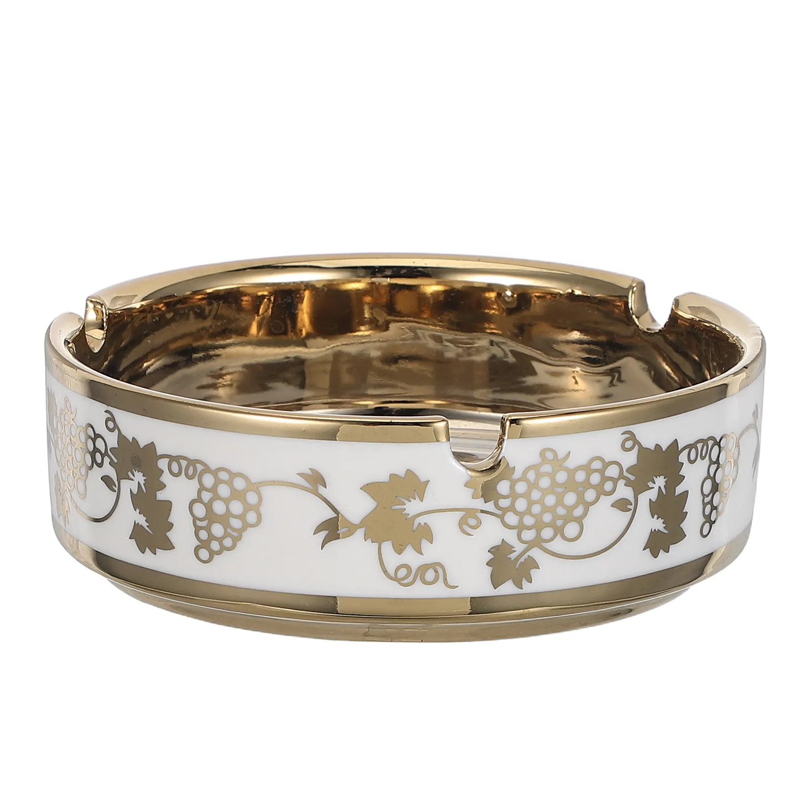 Ceramic Titanium Plating Tabletop Ashtray Round Ashtray with Cigar Rest 4.1" Retro Ash Cigarette Butt Holder for Office Home Bar