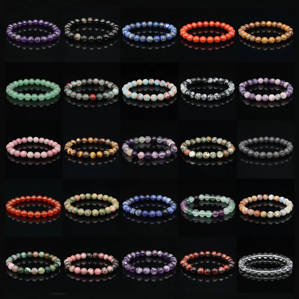 Natural Stone Bracelets For Women Men Gifts Healing Crystal Rose Quartz Amethyst Gemstone Beads Jewelry Agate Elastic Bangle