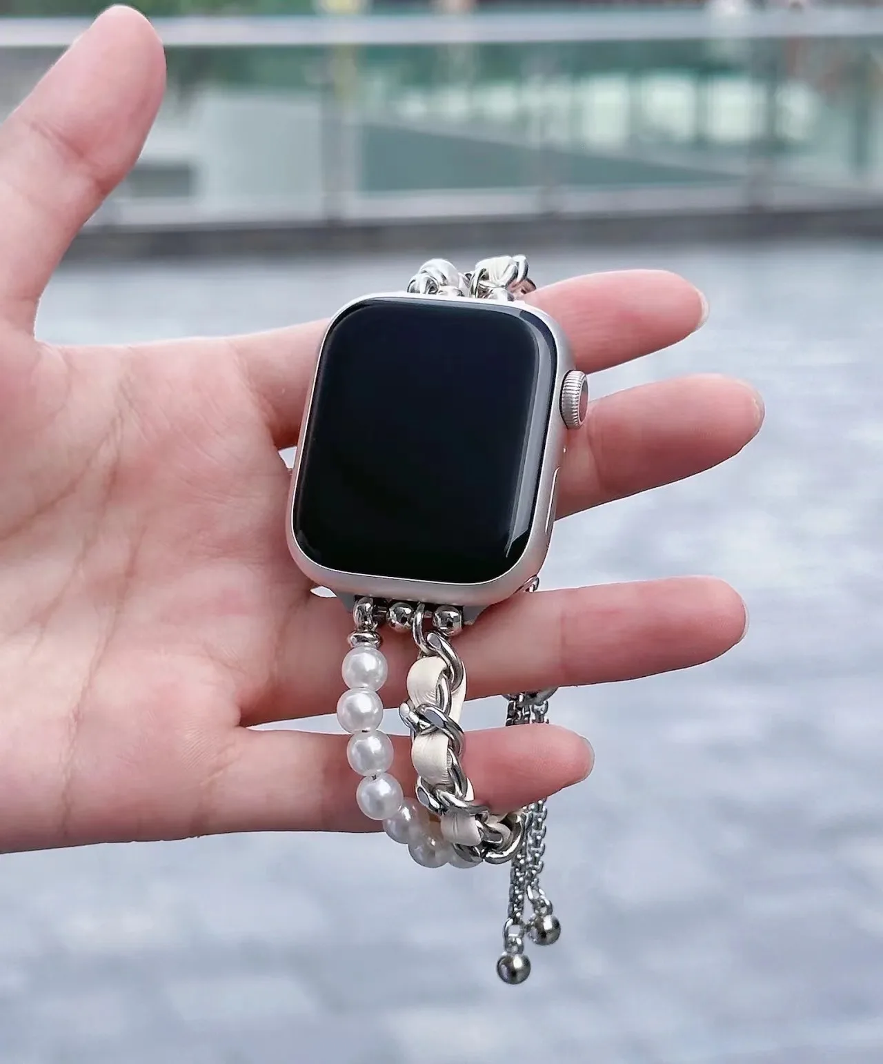 

Beads Metal Loop Strap For Apple Watch Band For Women 38mm 40mm 41mm 42mm 44mm 45mm 46mm 49mm