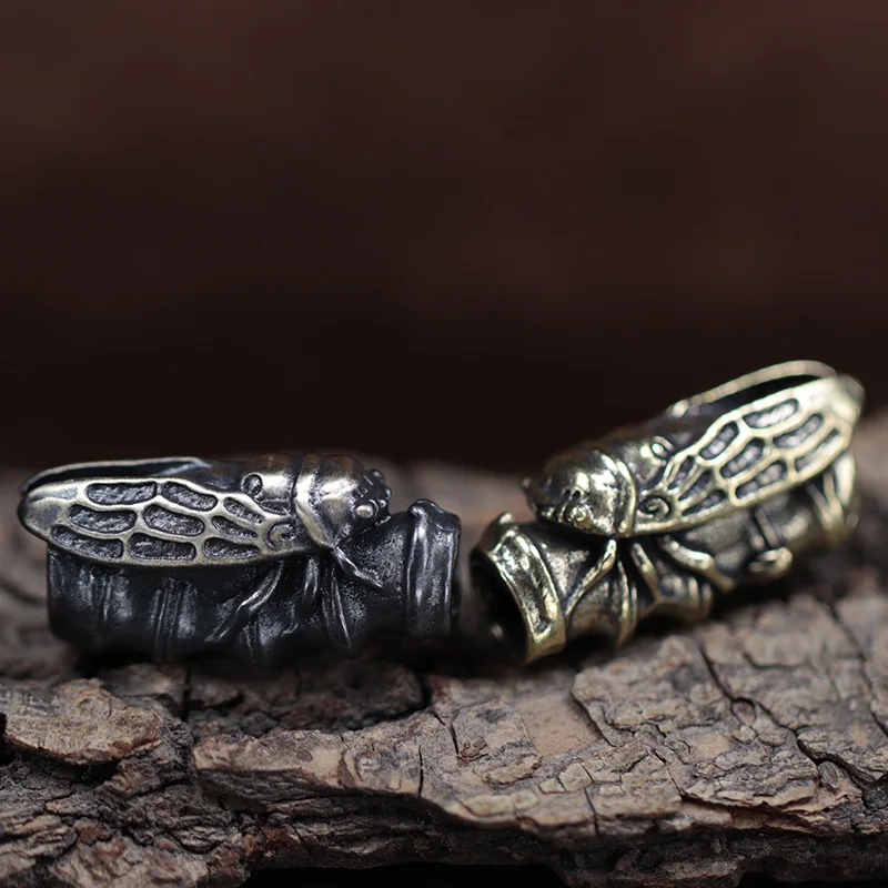 Bamboo Cicada Brass Knife Beads DIY Handmade Paracord Beads Lanyard Pendants Accessories EDC Outdoor Tool Umbrella Rope Hangings
