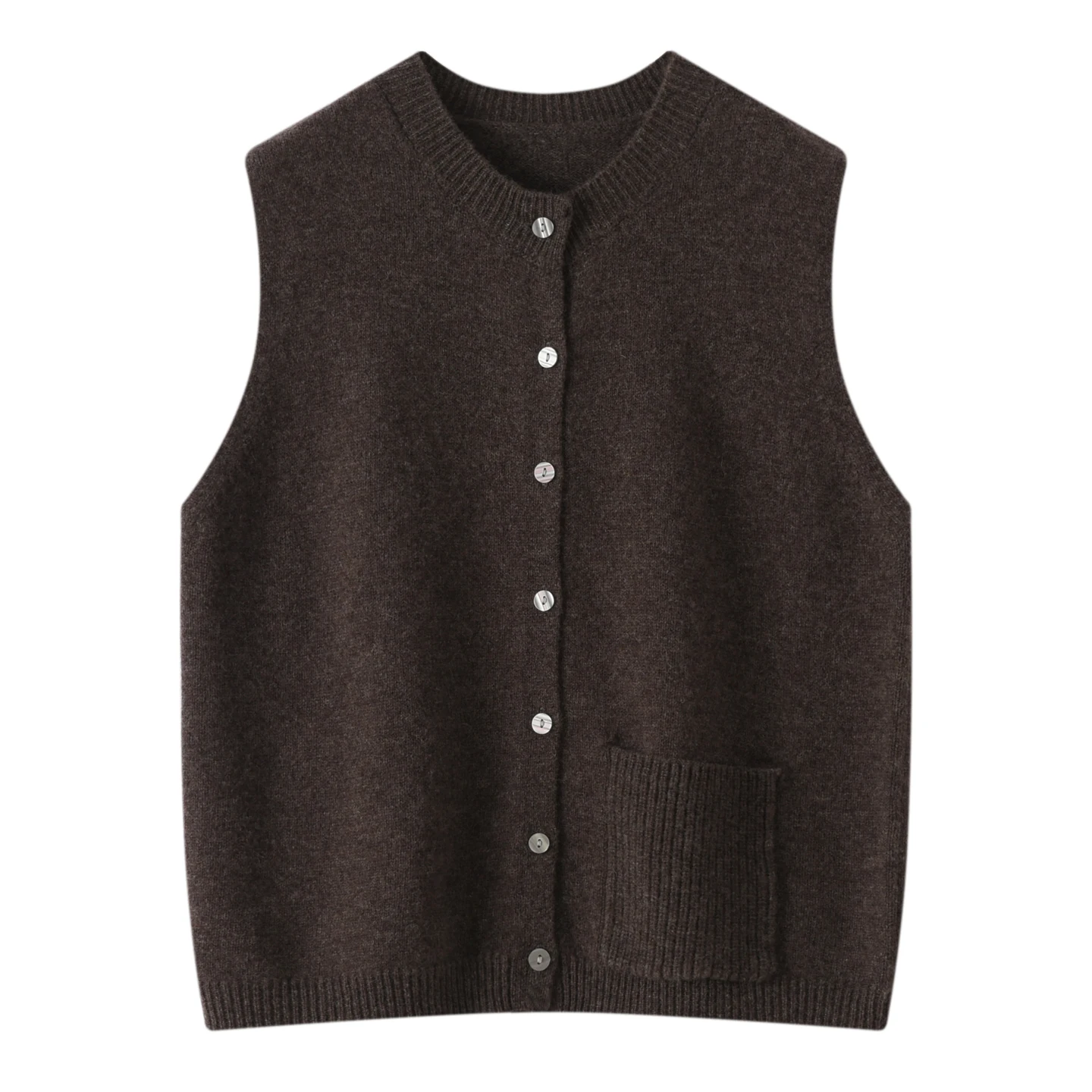 Round neck 100% pure cashmere vest cardigan women's simple sleeveless wool solid color vest