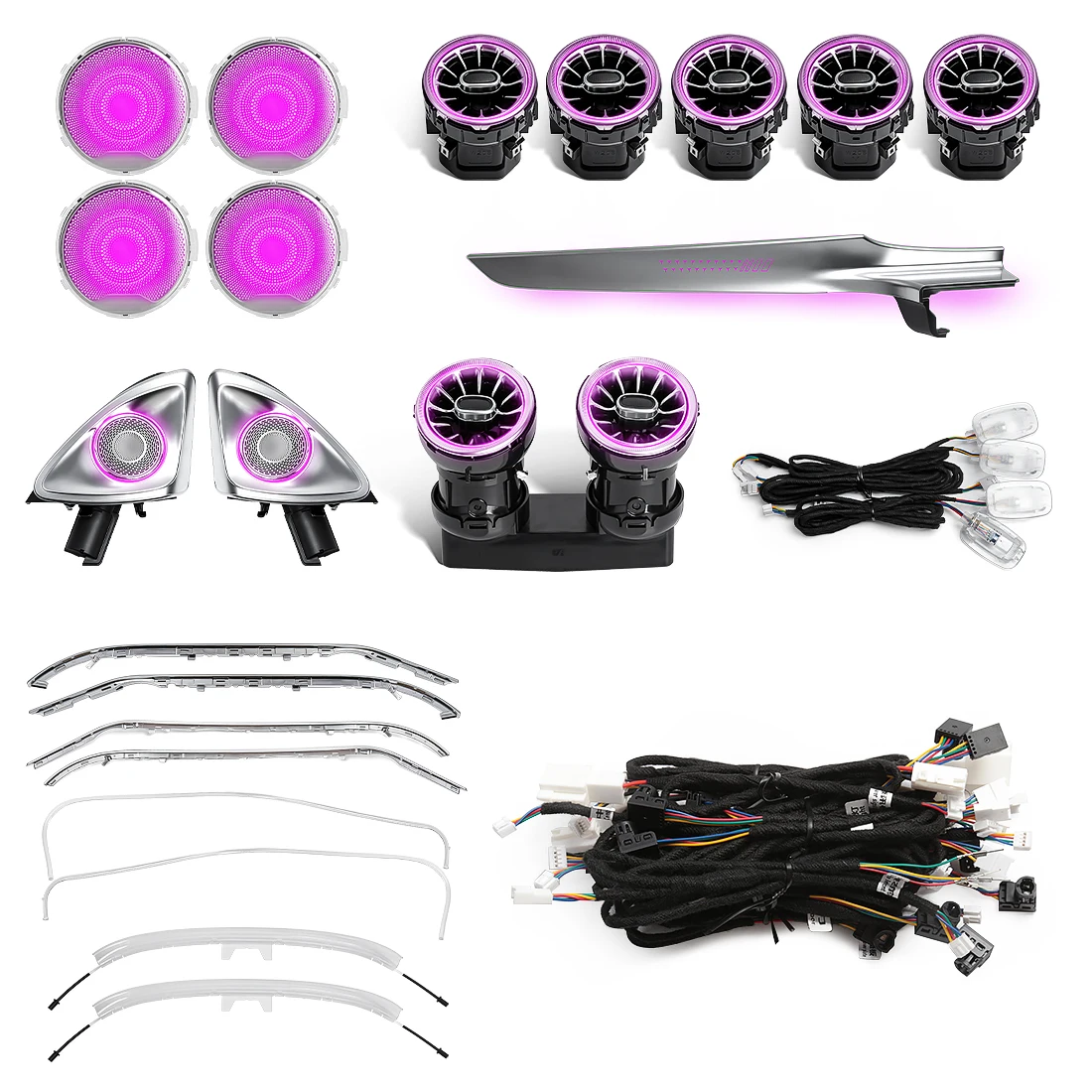 64 Color RGB Car Ambient Lights Trim Air Vent Kits For Mercedes-Benz W205 C GLC X253 2014-2022 Speaker Foot Decorative Lights