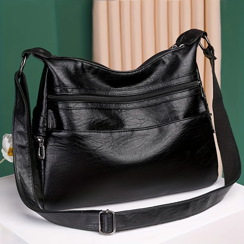 New European and American Fashion Large Capacity Shoulder Bags, Soft Leather Solid Color Crossbody Bag, Women's Backpack