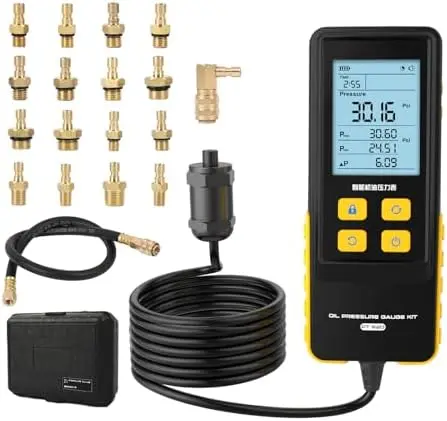 

Цифровой тестер давления масла 0-426PSI с 17 соединителями и подсветкой дисплея - 3 режима переключения единиц измерения, функция удержания данных