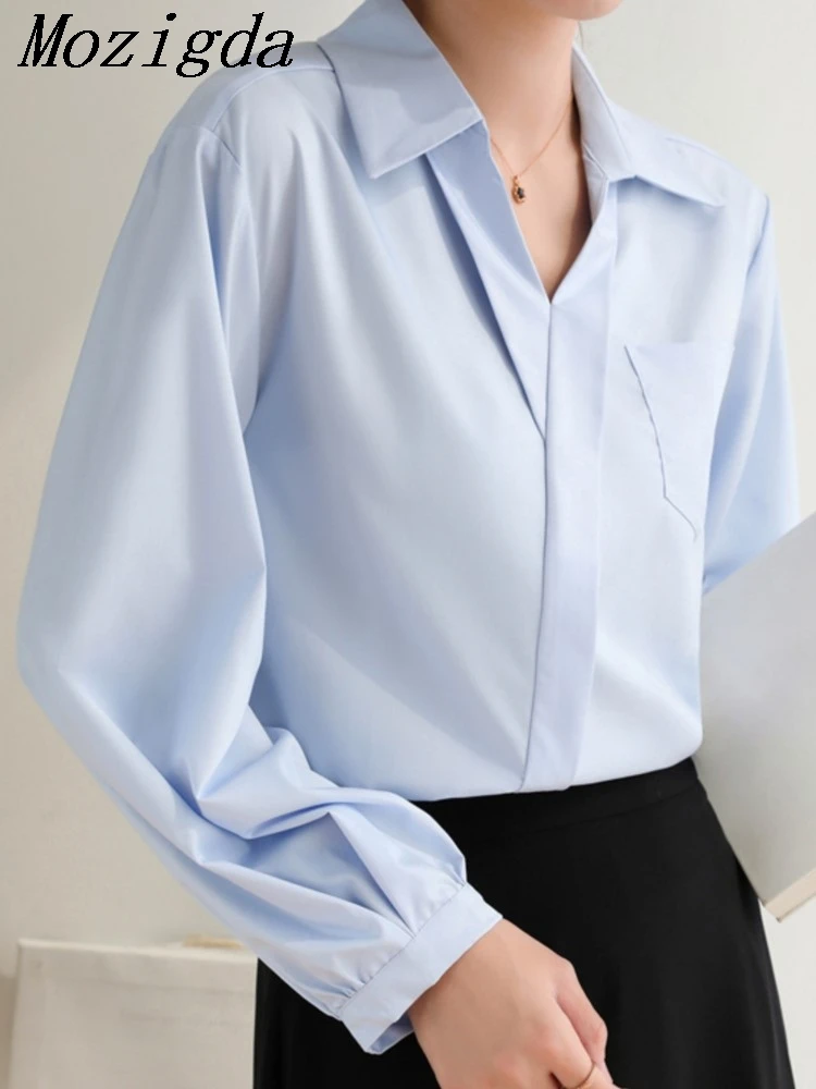 

Spring Autumn Women's Shirt Short Sleeve V-neck Loose Fit French Style New Arrival White Casual Ladies Tops