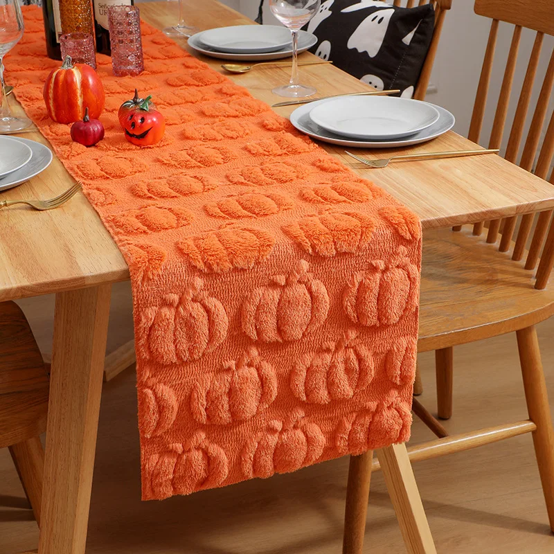 Luxury-Style Pumpkin Embroidered Black Eye-Ghost Embroidered Three-Dimensional Table Flag - Table Decoration for Parties
