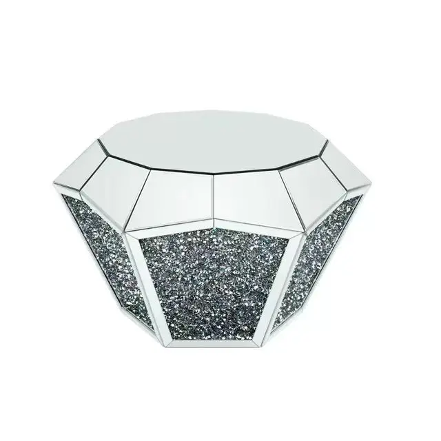 #silver glass mirror rhinestone three-dimensional polygon coffee table coffee table