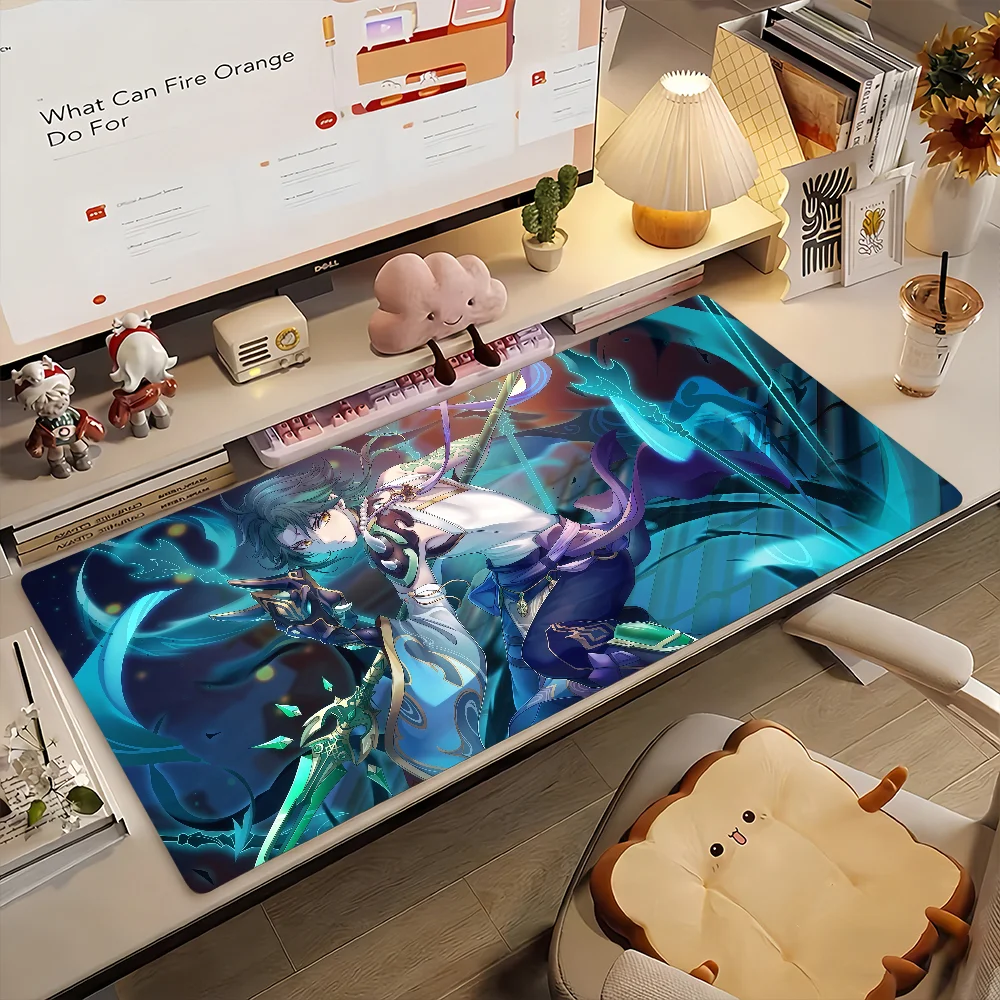 Genshin Impact Xiao Mouse Pad Non-slip Locking Edge DeskMat PC Laptop Accessories Rubber Office Keyboard Game Carpet 350x900x3mm