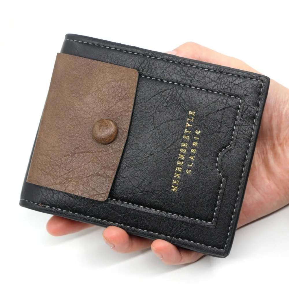 Fashion Vintage Men's Short Wallet Multi-position Classic PU Card Bag Large Capacity Multi-function Leather Coin Pocket Business