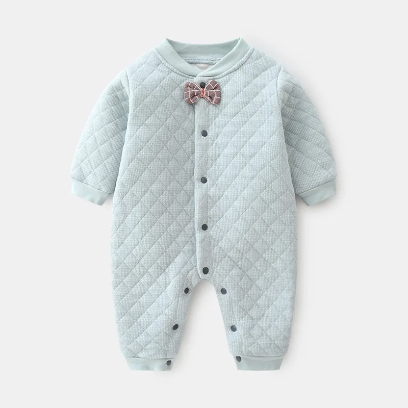 

Baby Jumpsuit Male and Female Baby Autumn and Winter Warm Rompers Newborn Plaid Open Bow Tie Door Rompers Pajamas