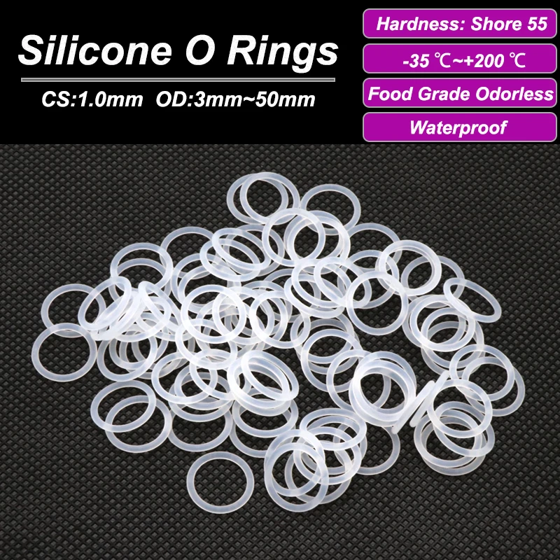 10/50Pcs White Silicone VMQ O-Ring Gasket CS 1mm OD 3 ~ 50mm Food Grade Waterproof Washer Nontoxic Silicone Rubber Sealing Ring
