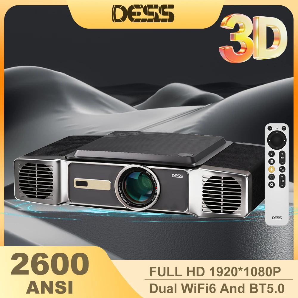 

DESS Native 1080P Full HD Projector LED Dual WiFi6 Android 4K Projector Home Theater Outdoor Android Projector Google Assistant