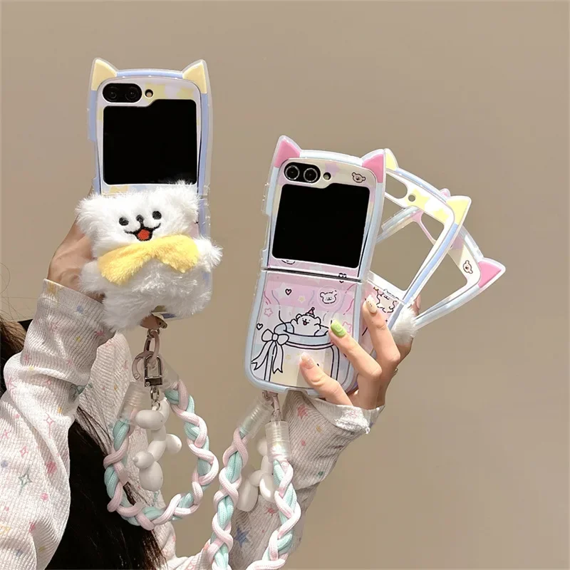 Hond Vriend Pluche Telefoon Stand Case voor Samsung Galaxy Z Flip 6 5 4 3 Beschermende Achterkant voor ZFlip4 ZFlip5 ZFlip6 Case