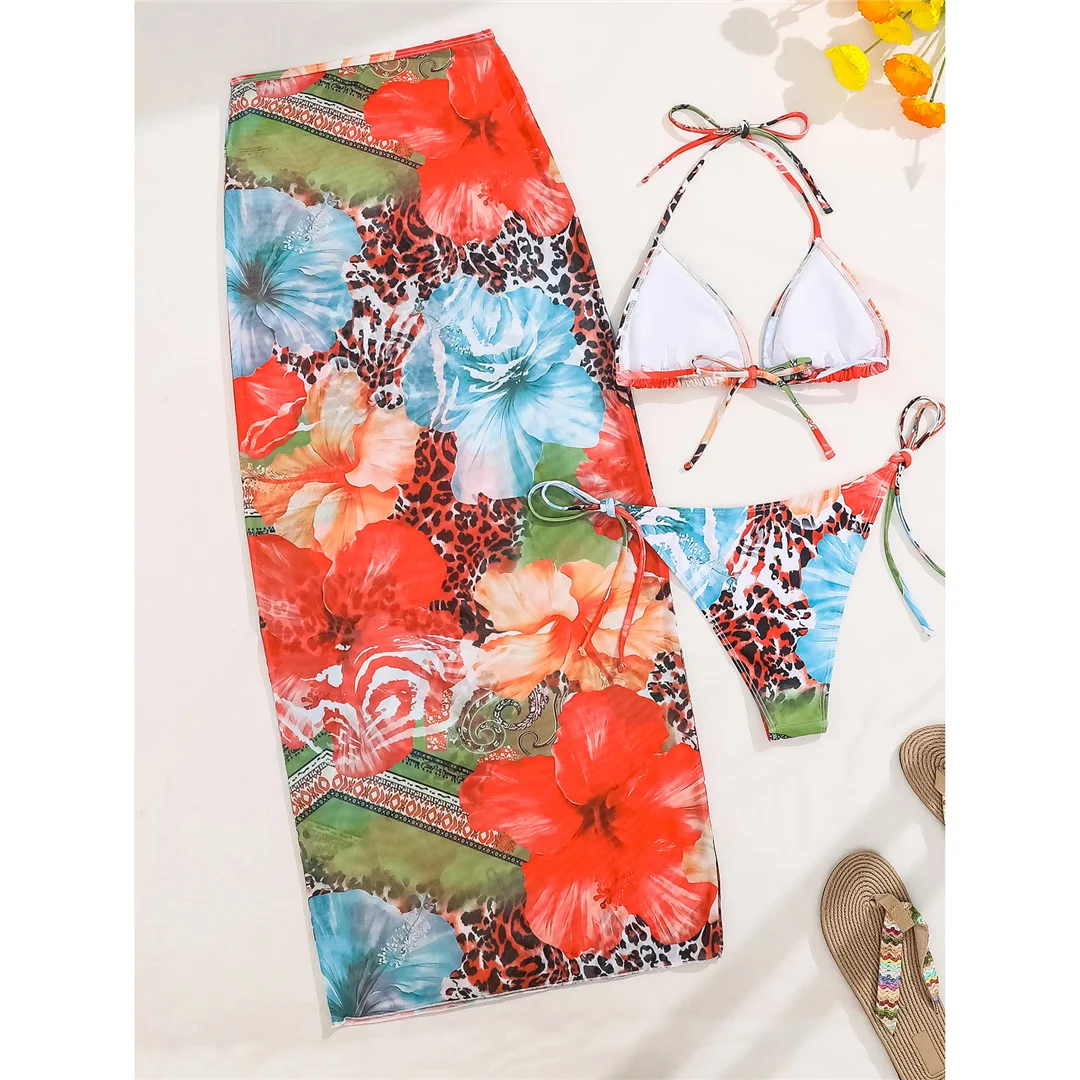 XS - L, mit Rock, Blumenmuster, Bikini, Damen-Badeanzug, dreiteiliges Bikini-Set, Damen-Bademode, Badebekleidung, Badeanzug, Modell V6788. – Detail 20