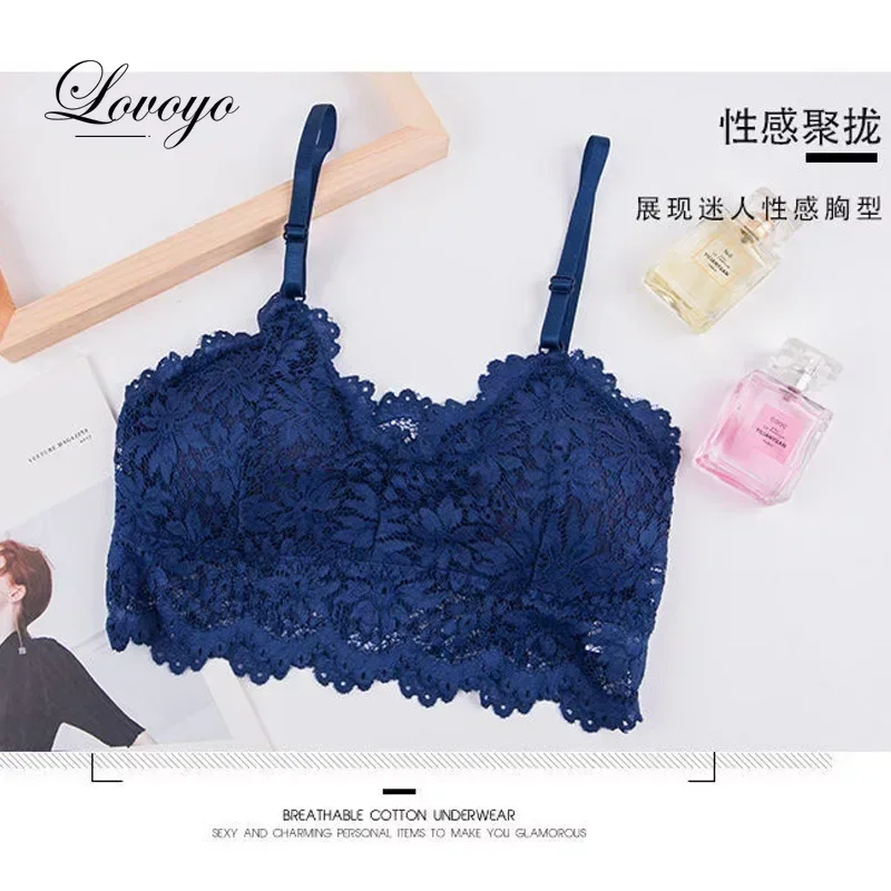 Women Flower Lace Bras Top Comfortable Bralette Solid Color Sexy Underwear Vest Female Hollow Out Wireless Lingerie Seamless Bra