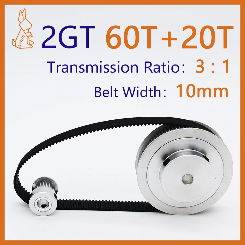 

60Teeth 20Teeth 2GT Belt Pulley Set Belt Width 10mm For 3D Printer Synchronous Wheel 60T 20T Reduction 3:1 GT2 Timing Pulley Set