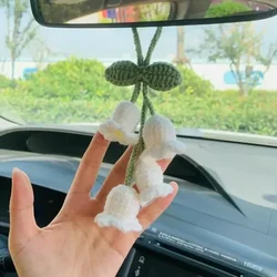 Car Pendant Lily Handmade Crochet Decoration Bluebell Flower Rearview Mirror  Car Hanging Accessories for Girls Gift