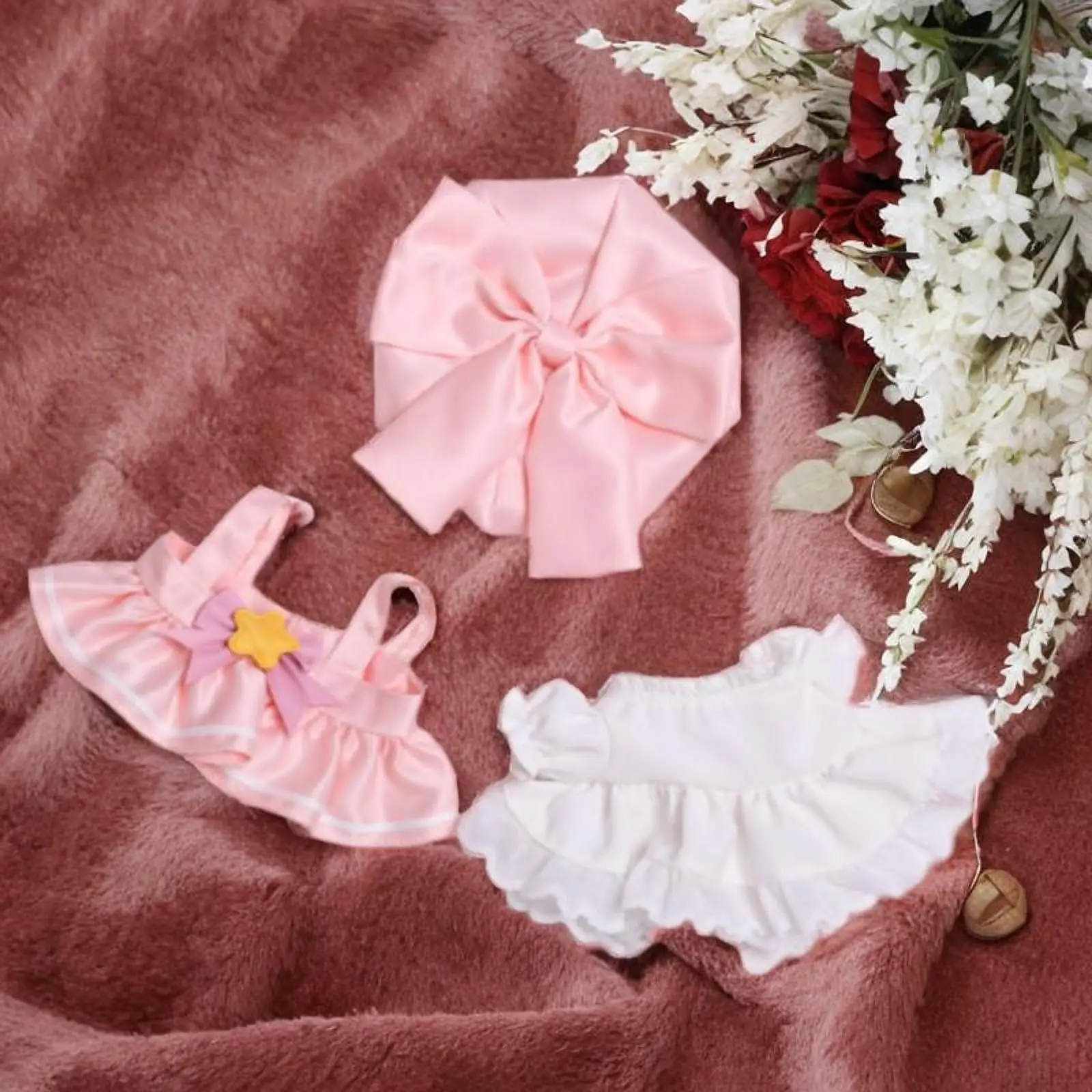 

3Pcs Dolls Dress Suit with Headdress,Costume Accessories,Doll Clothes for 15-20cm Dolls,Pink Halloween Gifts,Children's Gifts