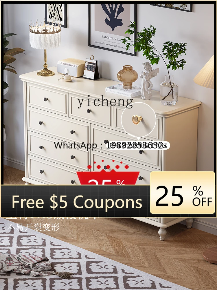 

AA American solid wood bedroom bedside locker living room storage wall cabinet white bucket cabinet