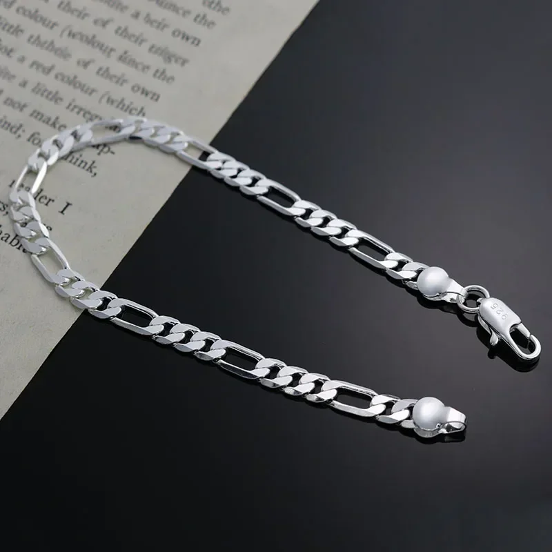 Luxury Brand 925 Sterling Silver Bracelets for Women Nice 4MM Sideways Chain Fashion Wedding Gifts Jewelry Boutique Accessories