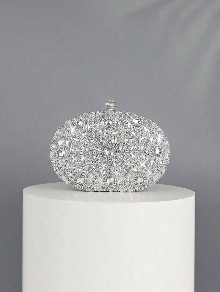 

Luxury Crystal Embellished Mini Box Clutch Bag For Women Evening Party Wedding Prom