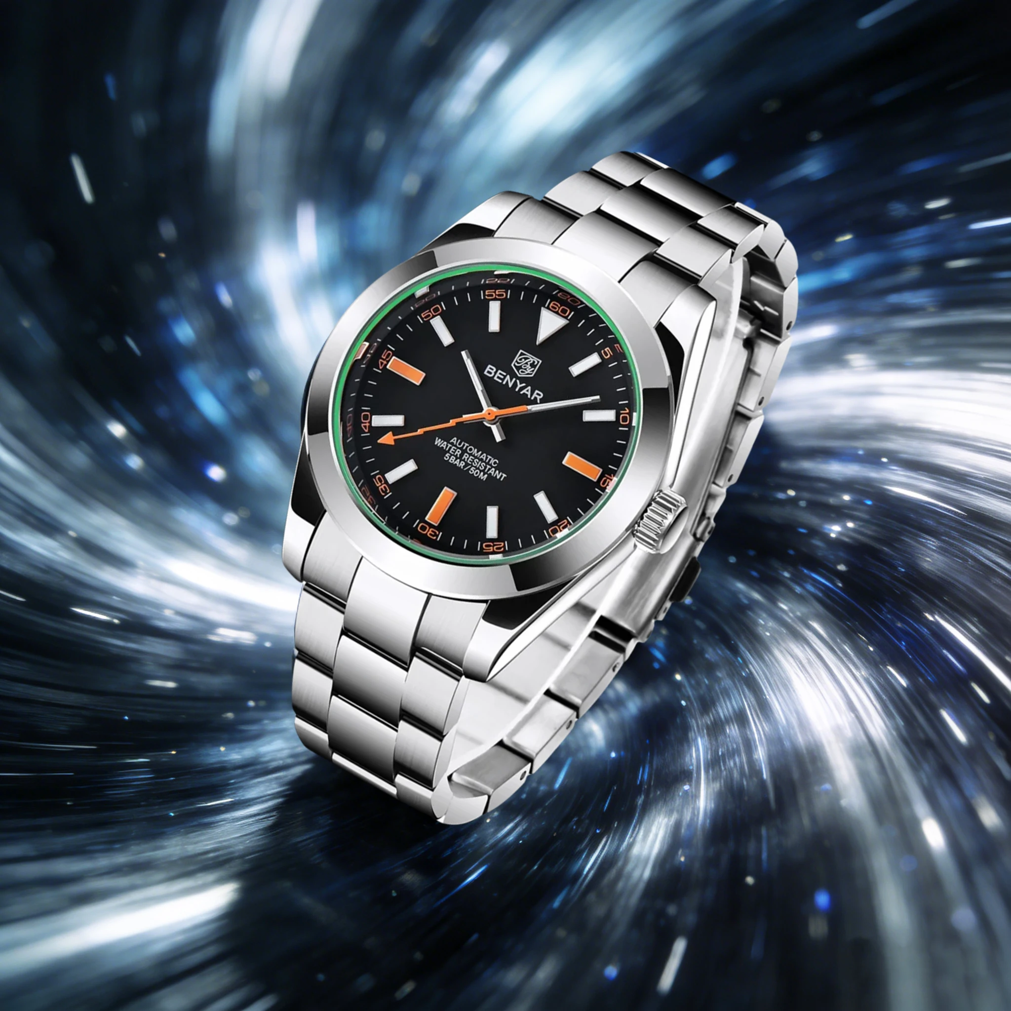 BENYAR Elegant Generous 41mm Men's Automatic Mechanical Watch Luxurious Taste Stainless Steel Hardlex Luminous Waterproof Watch - view 2