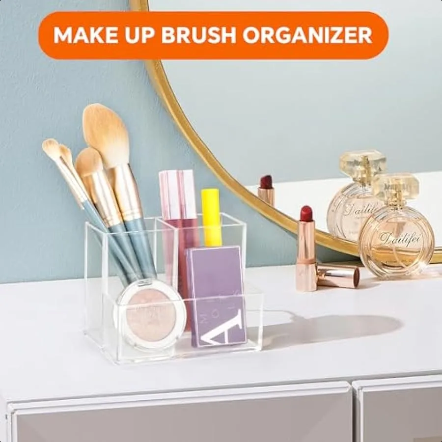 Держатель для ручек для стола Прозрачный акриловый держатель для карандашей для настольного маркера с 3 отделениями Органайзер для карандашей для домашнего офиса Cla