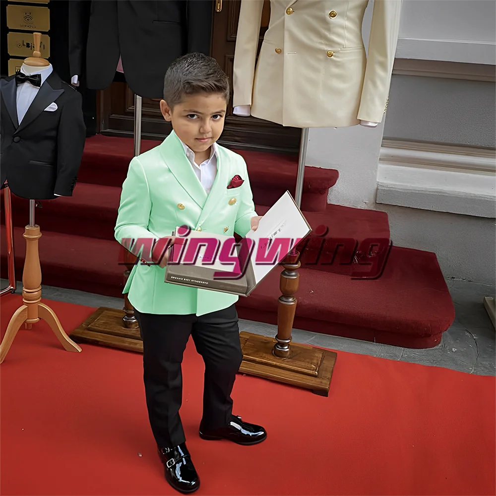 Kids Wedding Suit 2pcs Jacket Pants Double Breasted Blazer Shawl Collar Boys Clothes 2-16 Years Old Custom