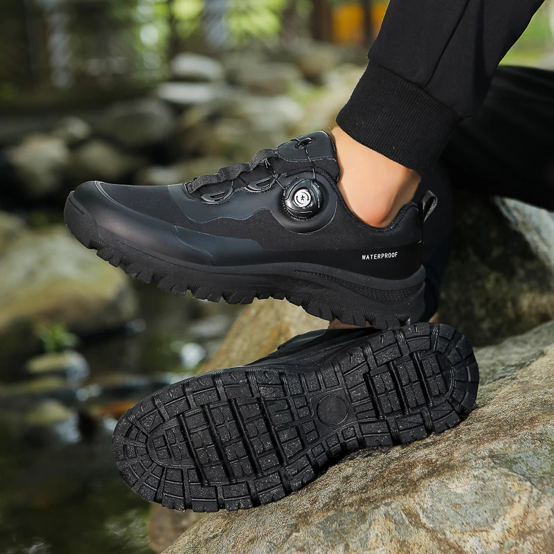 Men's Trekking Shoes Rotary Buckle Hiking Shoes Men Outdoor Casual Sneakers Man Breathable Non-slip Walking Shoes