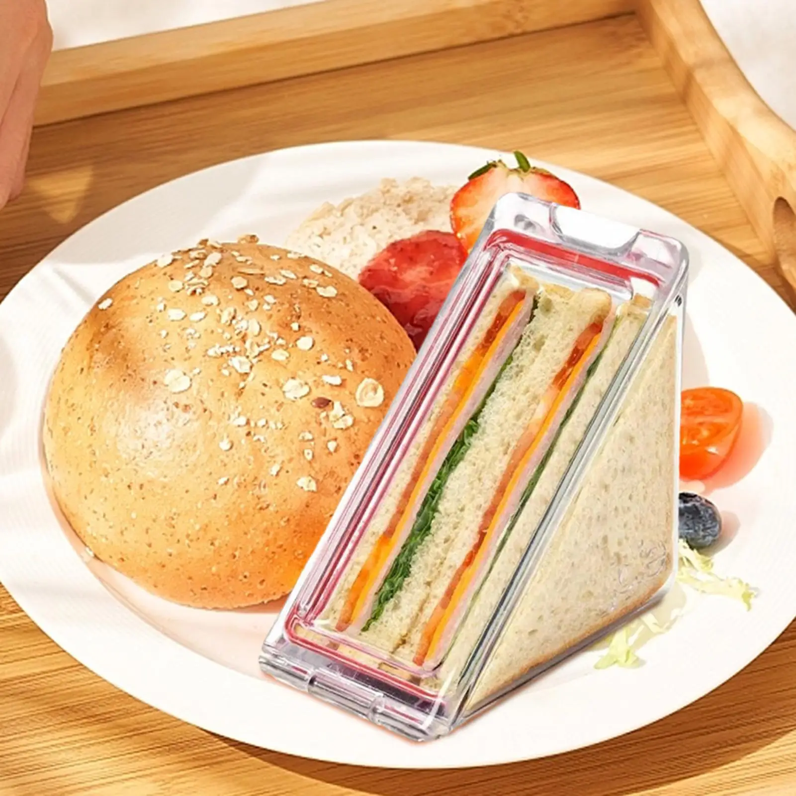 Triangle Sandwich Container Portable Triangular Transparent Cake Storage Plastic Box Reusable Travel Sandwich Airtight Box