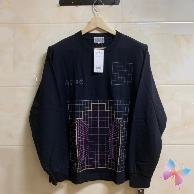 

Футболки унисекс CAVEMPT с длинными рукавами, топы с круглым вырезом и принтом космической сетки для мужчин и женщин, модная уличная одежда, повседневная хлопковая толстовка CE