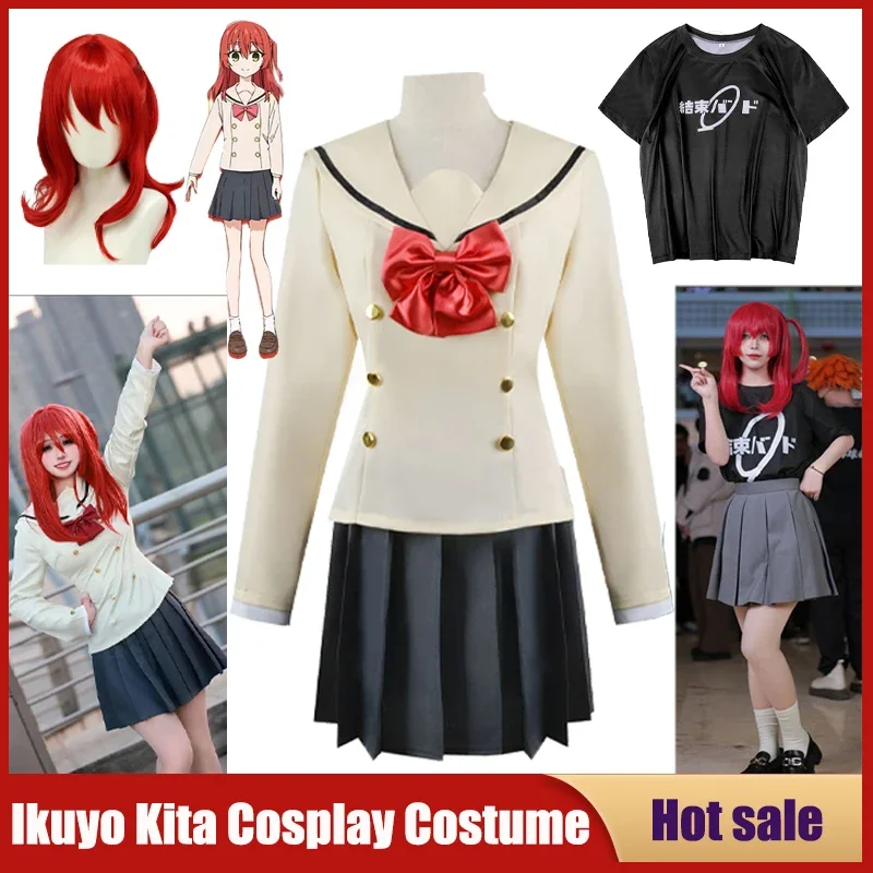 Hn8 ikuyo kita traje anime bocchi the rock cosplay vestido peruca vermelha saia meias jk uniforme carnaval festa cos terno para meninas 8...gf
