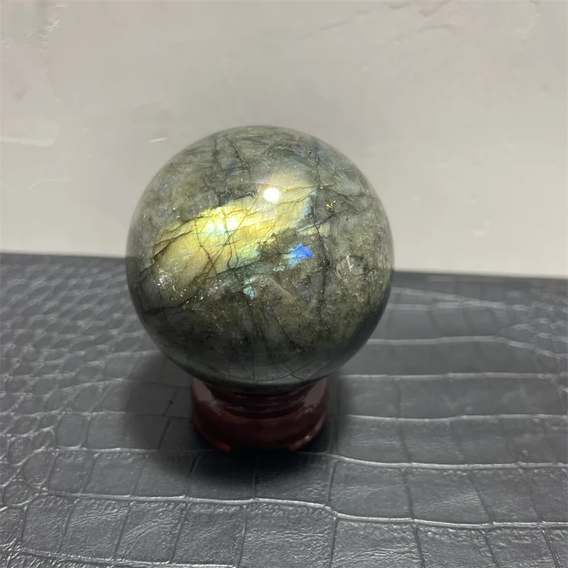 71mm Natural Labradorite Crystal Ball Moonlight Quartz Polished Magic Ball Home Decoration Ornaments with Base