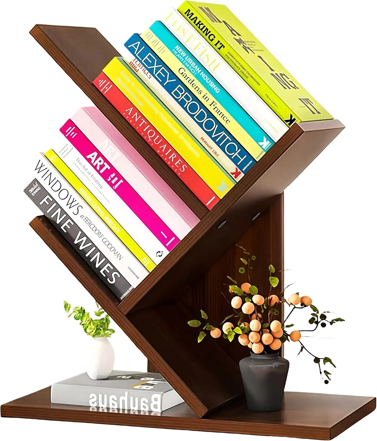 

Tree Bookshelf,Small Bookshelf,3 Tier Wood Mini Book Shelf and Book Tree for Office, Home or School Desktop Book Shelf f