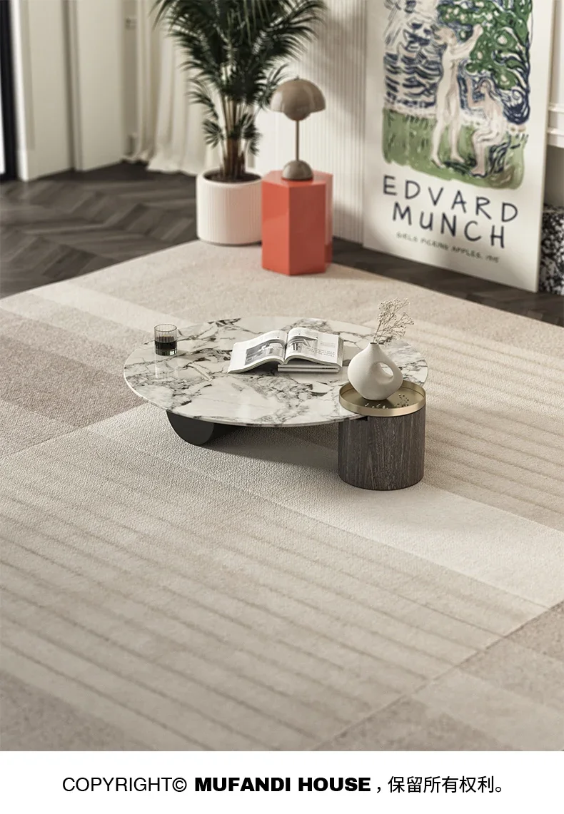 

Modern Simple and Light Luxury Natural Marble Tea Table Elephant White Living Room Small Apartment Home round Tea Table