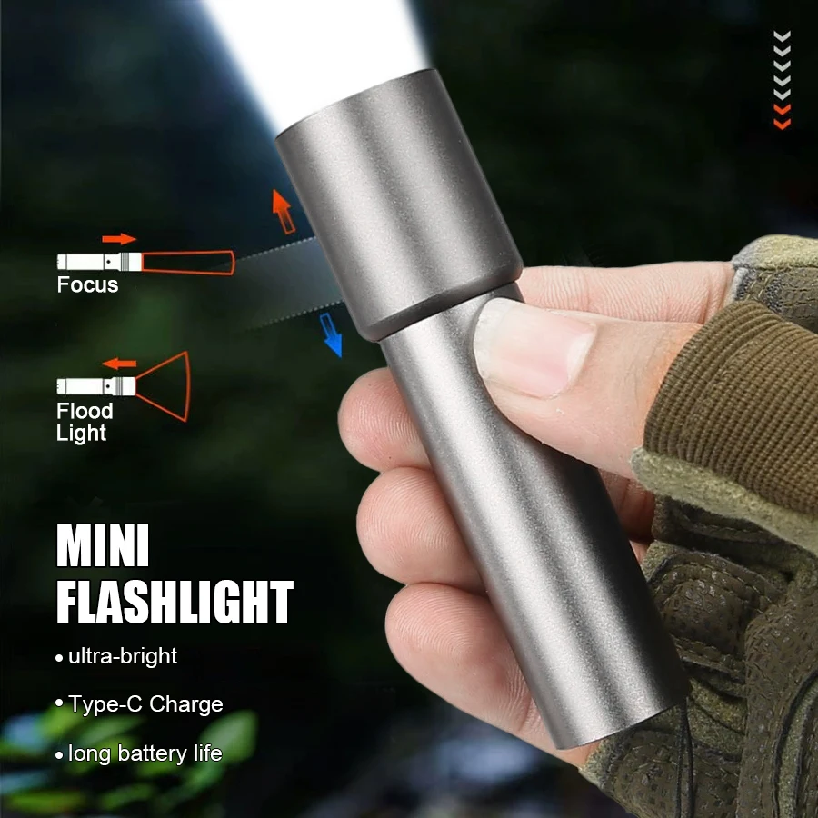 C5 Mini Portable LED Flashlight USB Rechargeable Pocket Light Built In Battery Fixed Focus Zoomable Camping Searching Lantern