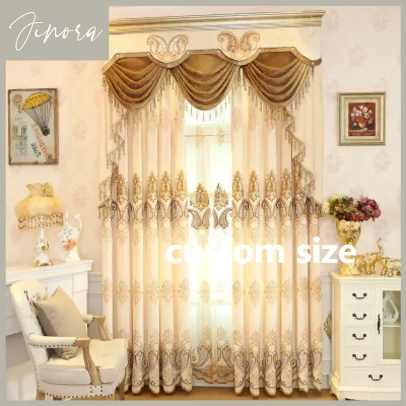 European Luxury Chenille Pepper Embroidery Curtains For Living Room Bedroom Dining Hall Romantic Decor Custom Size White Tulle